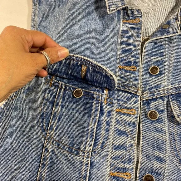 Silver Hawk  Denim Jean Vest Button Down Vest Shirt Chest pockets Shirt Top Vest - Picture 7 of 14